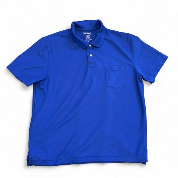 L.L.Bean Men's Blue Premium Double L® Polo, Hemmed Short-Sleeve with Pocket XL - Picture 1 of 3